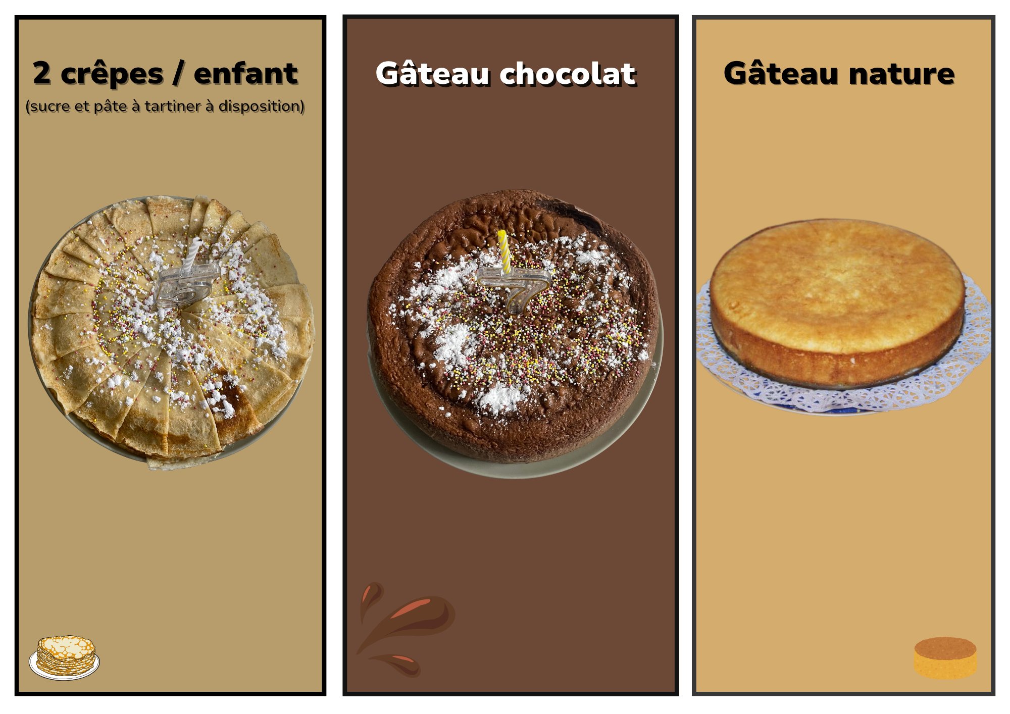 Gâteaux d'anniversaire Jump Story — crêpes, chocolat et nature