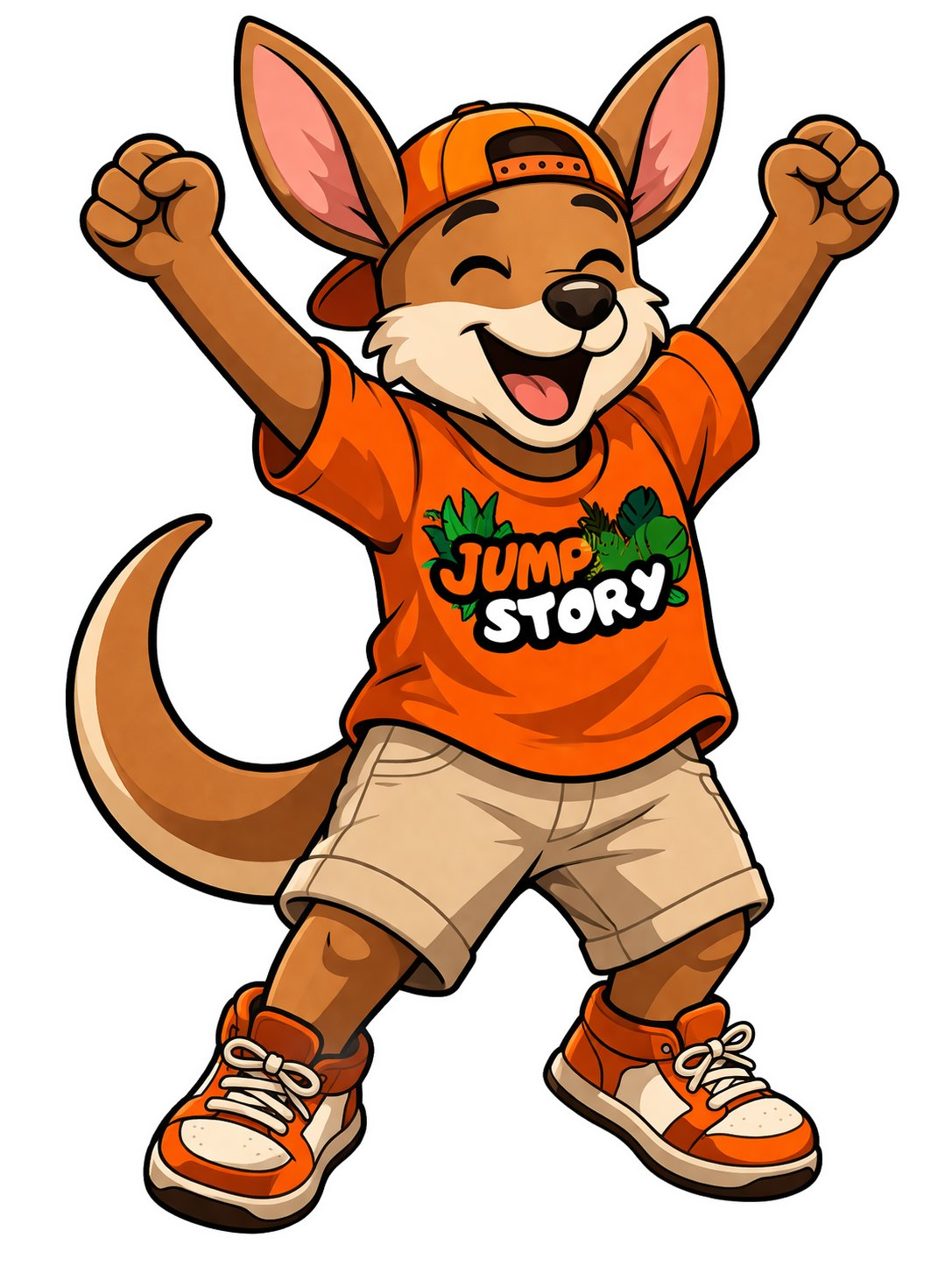 Jumpy la mascotte kangourou de Jump Story qui saute de joie