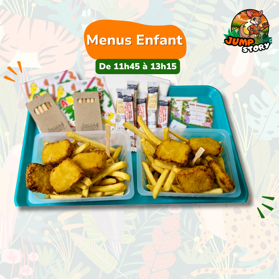 Menu enfant Jump Story — nuggets, frites, jouet et dessert