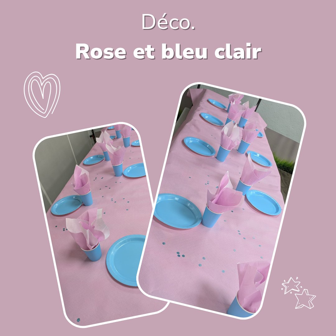 Décoration table couleur rose et bleu clair Jump Story