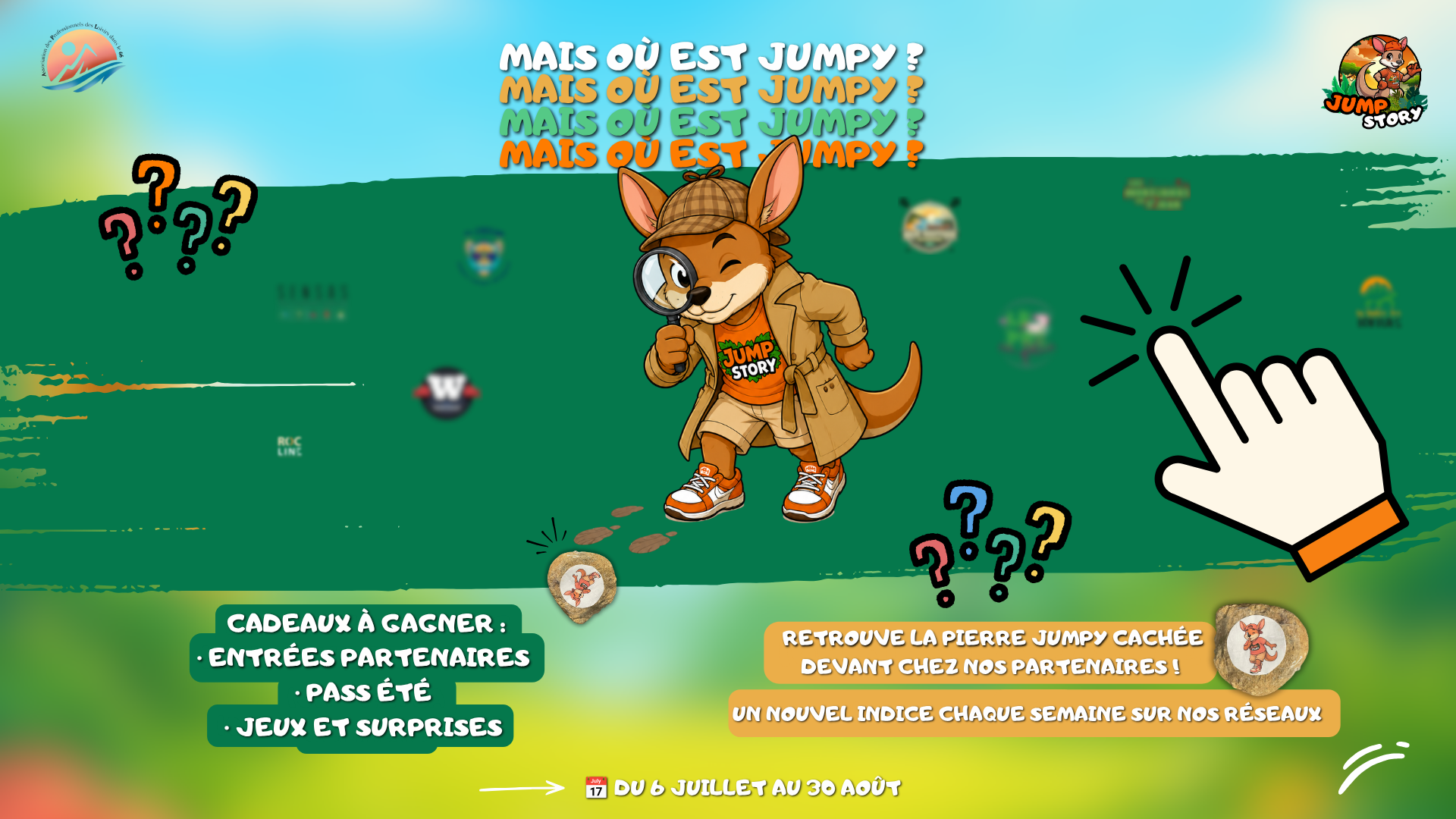 Mais où est Jumpy ? Jeu concours Jump Story du 6 juillet au 30 août — retrouve la pierre Jumpy cachée chez nos partenaires